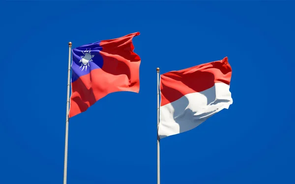Красивые Национальные Государственные Флаги Индонезии Тайваня Вместе Фоне Неба Концепция — стоковое фото