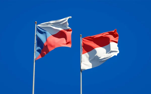 Красиві Національні Прапори Індонезії Чехії Розташовані Небосхилі Артхаус — стокове фото