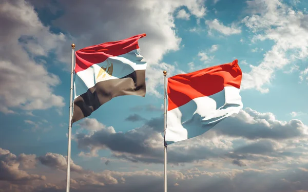 Prachtige Nationale Staatsvlaggen Van Egypte Indonesië Samen Achtergrond Kunstwerkconcept — Stockfoto