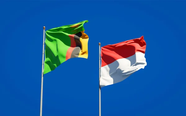 Тлі Неба Являються Чудові Державні Прапори Замбії Індонезії Артхаус — стокове фото