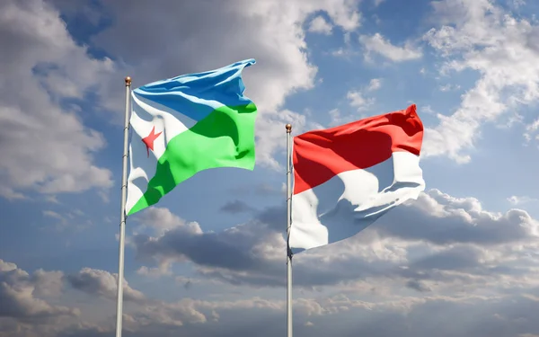 Prachtige Nationale Vlaggen Van Djibouti Indonesië Samen Achtergrond Kunstwerkconcept — Stockfoto