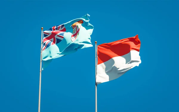 Gökyüzü Arka Planında Fiji Endonezya Nın Güzel Ulusal Bayrakları Birlikte — Stok fotoğraf