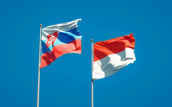 Красивые Национальные Государственные Флаги Словакии Индонезии Вместе Фоне Неба Концепция — стоковое фото