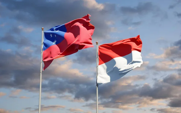 Красивые Национальные Государственные Флаги Самоа Индонезии Вместе Фоне Неба Концепция — стоковое фото