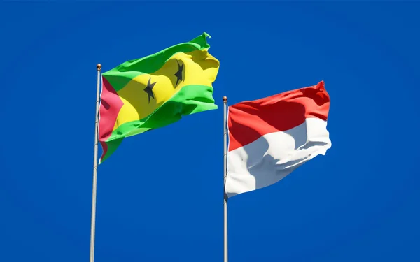 Gyönyörű Nemzeti Zászlók Sao Tome Principe Indonézia Együtt Hátterében Művészeti — Stock Fotó