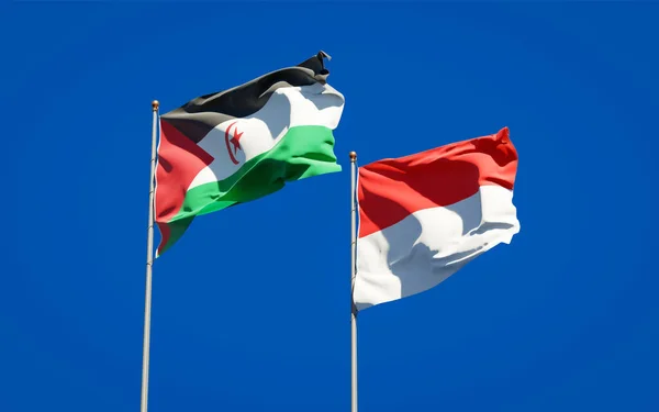 Sahrawi Endonezya Nın Güzel Ulusal Bayrakları Gökyüzü Arka Planında Birlikte — Stok fotoğraf