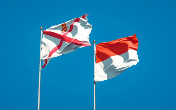 Piękne Flagi Państwowe Jersey Indonezji Razem Tle Nieba Koncepcja Grafiki — Zdjęcie stockowe