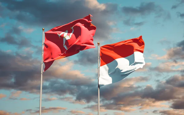 Hermosas Banderas Estatales Nacionales Isla Mann Indonesia Juntas Fondo Del — Foto de Stock