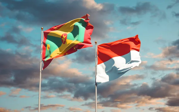 Όμορφες Εθνικές Σημαίες Της Γρενάδας Και Της Ινδονησίας Μαζί Στο — Φωτογραφία Αρχείου