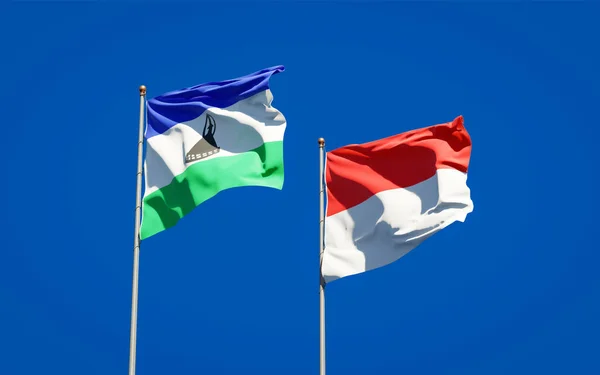 Krásné Národní Vlajky Lesotho Indonésie Společně Obloze Pozadí Koncept Uměleckých — Stock fotografie