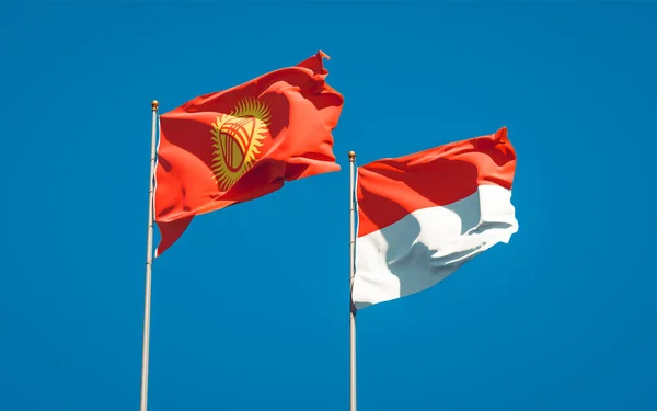 Prachtige Nationale Vlaggen Van Kirgizië Indonesië Samen Achtergrond Kunstwerkconcept — Stockfoto