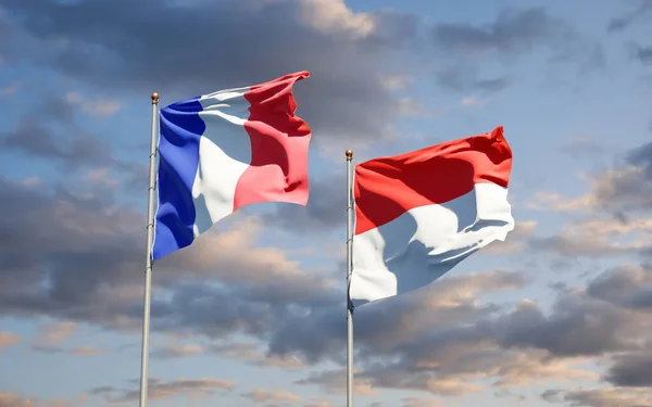 Beautiful National State Flags France Indonesia Together Sky Background Artwork — Stock Photo, Image