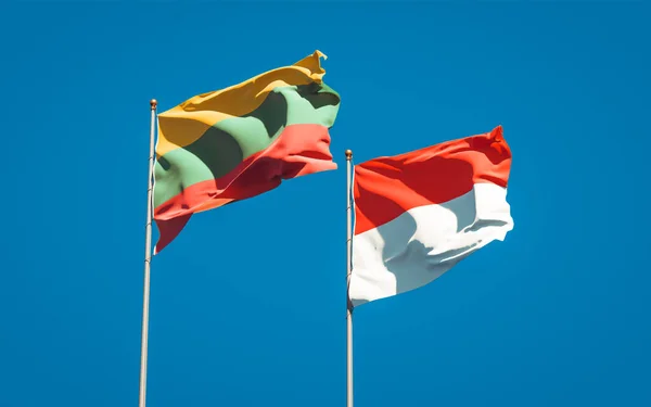 Litvánia Indonézia Gyönyörű Nemzeti Zászlói Együtt Égbolton Művészeti Koncepció — Stock Fotó
