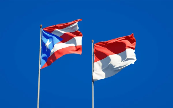Hermosas Banderas Estatales Nacionales Puerto Rico Indonesia Juntas Fondo Del —  Fotos de Stock