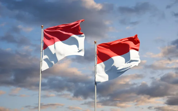 Prachtige Nationale Vlaggen Van Monaco Indonesië Samen Achtergrond Kunstwerkconcept — Stockfoto