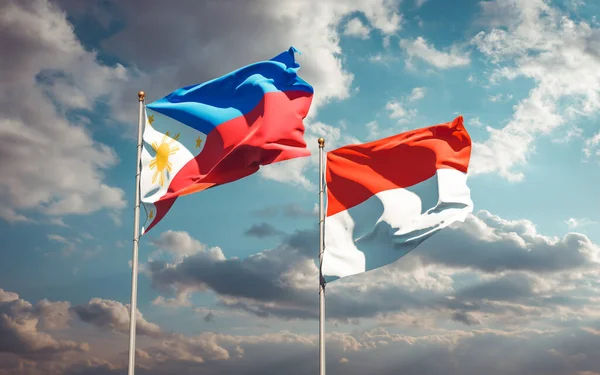 Filipinler Endonezya Nın Güzel Ulusal Bayrakları Gökyüzü Arka Planında Birlikte — Stok fotoğraf