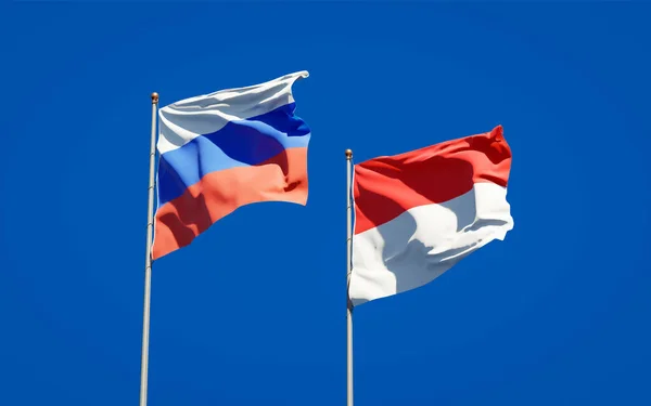 Belle Bandiere Nazionali Stato Russia Indonesia Insieme Sullo Sfondo Del — Foto Stock