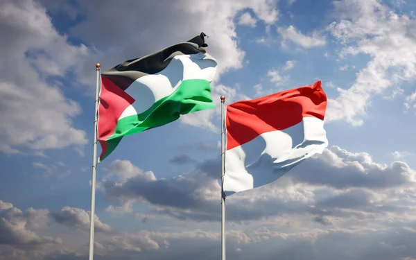 Prachtige Nationale Staatsvlaggen Van Palestina Indonesië Samen Achtergrond Kunstwerkconcept — Stockfoto