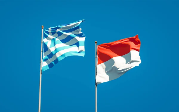 Schöne Nationalflaggen Griechenlands Und Indonesiens Zusammen Himmel Konzept — Stockfoto