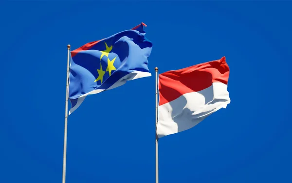 Gökyüzü Arka Planında Voyvodina Endonezya Nın Güzel Ulusal Bayrakları Birlikte — Stok fotoğraf