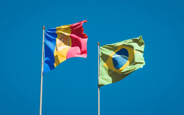 Brezilya Andorra Nın Güzel Ulusal Bayrakları Gökyüzü Arka Planında Birlikte — Stok fotoğraf