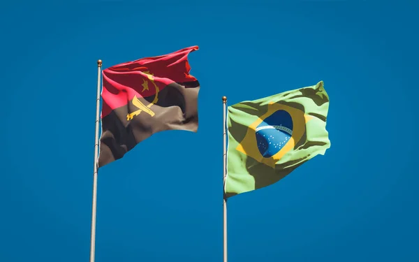 Beautiful National State Flags Brasil Angola Together Sky Background Artwork — Stock Photo, Image