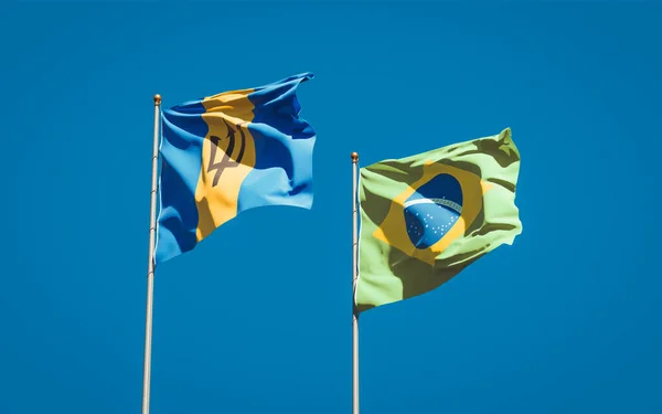 Brezilya Barbados Güzel Ulusal Bayrakları Gökyüzü Arka Planında Birlikte Sanat — Stok fotoğraf