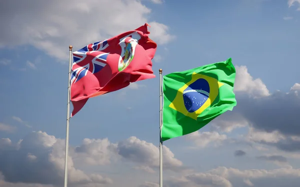 Vackra Nationalstatliga Flaggor Brasil Och Bermuda Tillsammans Himlen Bakgrund Konstverkskoncept — Stockfoto