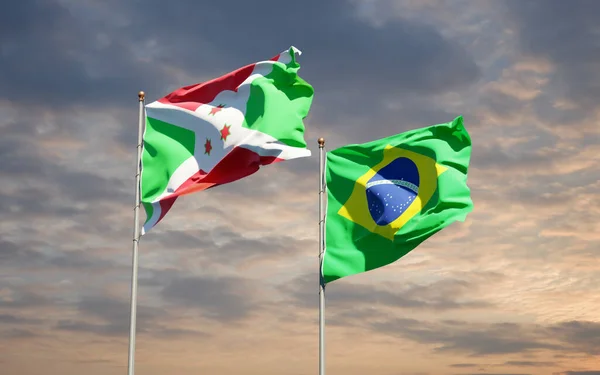 아름다운 깃발인 브라질과 부룬디가 하늘을 배경으로 — 스톡 사진
