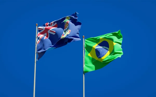 空を背景にブラジルとケイマン諸島の美しい国旗が一緒に 3Dアートワークコンセプト — ストック写真