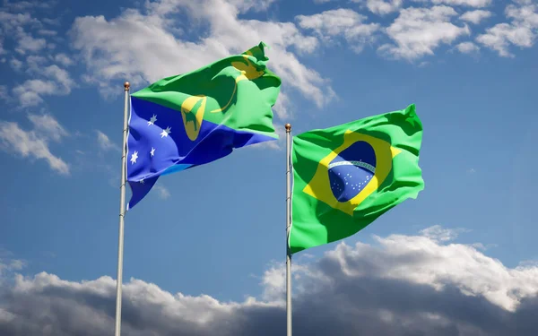 브라질과 크리스마스 아름다운 국기가 하늘을 배경으로 있습니다 — 스톡 사진