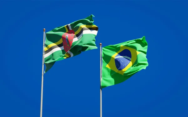 Hermosas Banderas Estatales Nacionales Brasil Dominica Juntas Fondo Del Cielo —  Fotos de Stock