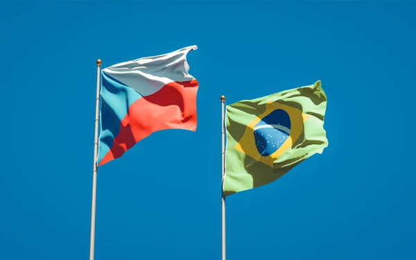 Hermosas Banderas Estatales Nacionales Brasil Checo Juntos Fondo Del Cielo —  Fotos de Stock