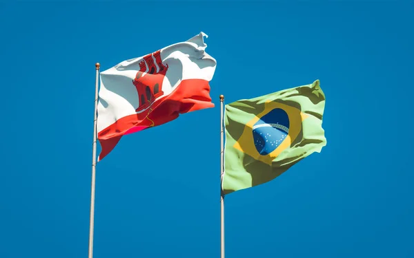 Smukke Nationalstatslige Flag Gibraltar Brasil Sammen Himlen Baggrund Kunstværk Koncept - Stock-foto