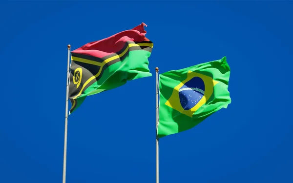 Hermosas Banderas Estatales Nacionales Vanuatu Brasil Juntas Fondo Del Cielo —  Fotos de Stock