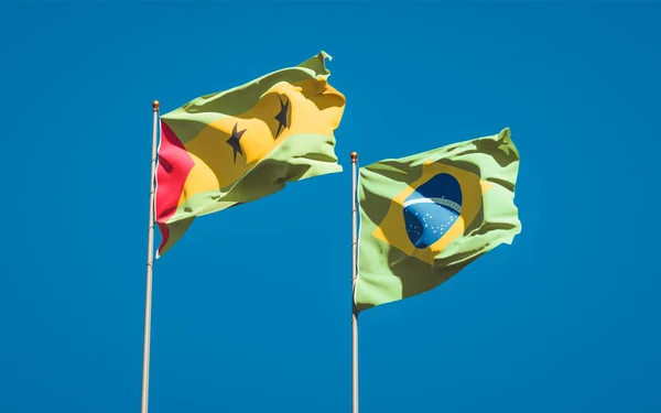 Lindas Bandeiras Estaduais Nacionais São Tomé Príncipe Brasil Juntas Fundo — Fotografia de Stock