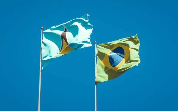 Lindas Bandeiras Estaduais Nacionais Santa Lúcia Brasil Juntas Fundo Céu — Fotografia de Stock