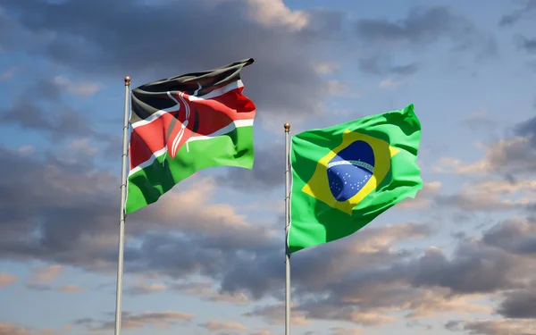 Vackra Nationalstatsflaggor Kenya Och Brasil Tillsammans Himlen Bakgrund Konstverkskoncept — Stockfoto