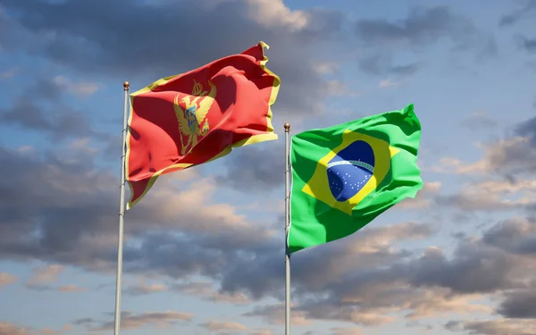 아름다운 몬테네그로와 브라질의 깃발이 하늘을 배경으로 — 스톡 사진