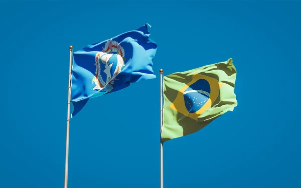 Прекрасні Державні Прапори Північних Маріанських Островів Бразіля Разом Тлі Неба — стокове фото