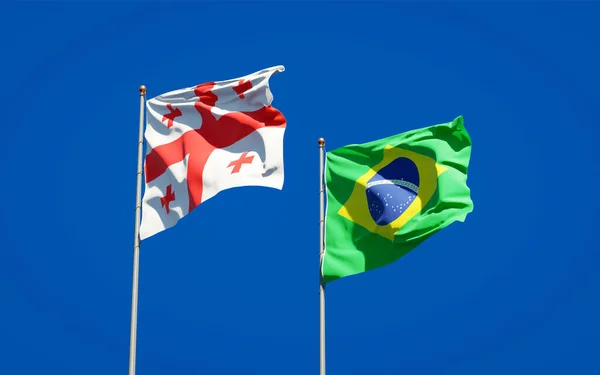 Hermosas Banderas Estatales Nacionales Georgia Brasil Juntas Fondo Del Cielo —  Fotos de Stock