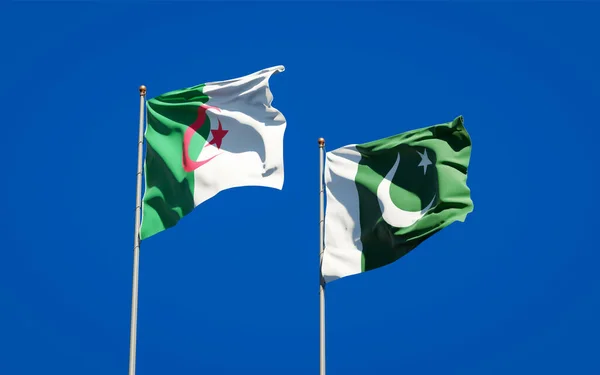 Krásné Národní Státní Vlajky Pákistánu Alžírska Společně Pozadí Oblohy Koncept — Stock fotografie