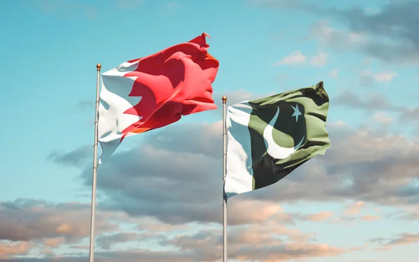 Piękne Narodowe Flagi Pakistanu Bahrajnu Razem Tle Nieba Koncepcja Grafiki — Zdjęcie stockowe