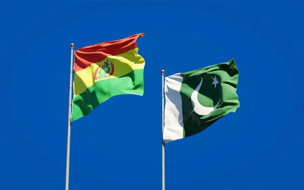 Hermosas Banderas Estatales Nacionales Pakistán Bolivia Juntas Fondo Del Cielo —  Fotos de Stock