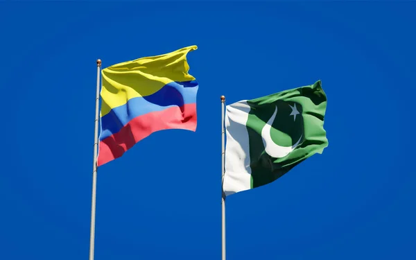 Krásné Národní Státní Vlajky Pákistánu Kolumbie Společně Pozadí Oblohy Koncept — Stock fotografie