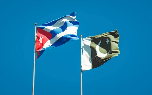 Prachtige Nationale Staatsvlaggen Van Pakistan Cuba Samen Achtergrond Kunstwerkconcept — Stockfoto