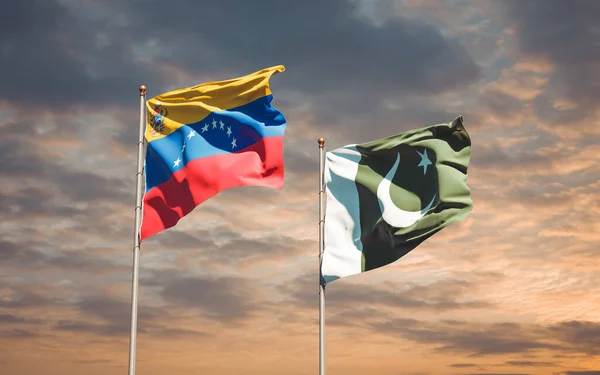 Vackra Nationella Flaggor Venezuela Och Pakistan Tillsammans Himlen Bakgrund Konstverkskoncept — Stockfoto