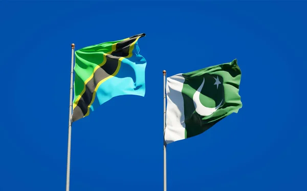Krásné Národní Státní Vlajky Tanzanie Pákistánu Společně Pozadí Oblohy Koncept — Stock fotografie