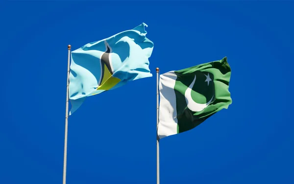 Krásné Národní Vlajky Svaté Lucie Pákistánu Společně Pozadí Oblohy Koncept — Stock fotografie