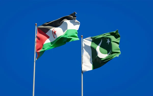 Bellissime Bandiere Stato Nazionali Sahrawi Pakistan Insieme Sullo Sfondo Del — Foto Stock